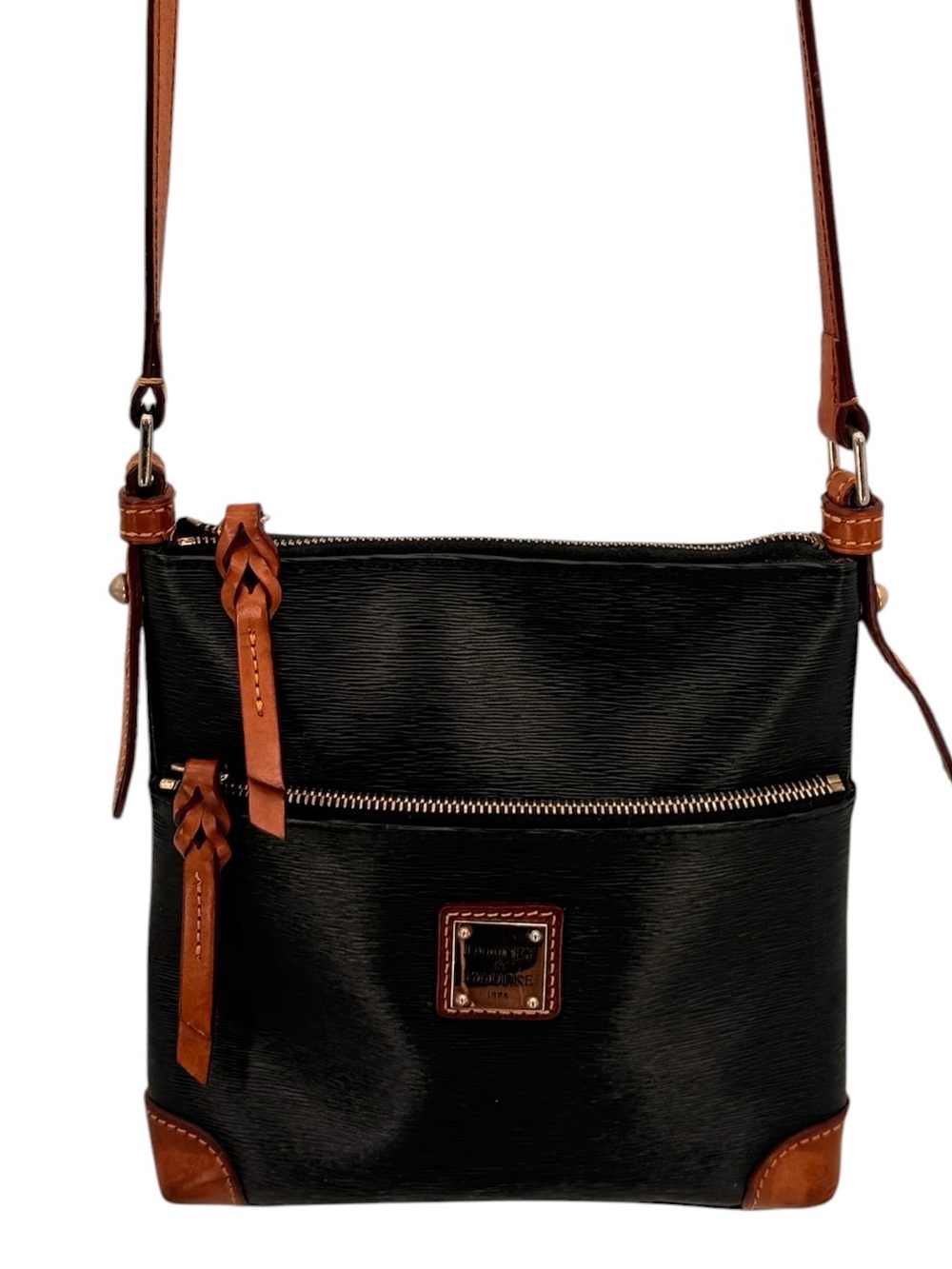 DOONEY & BOURKE Black Leather Crossbody Bag Brown Trim